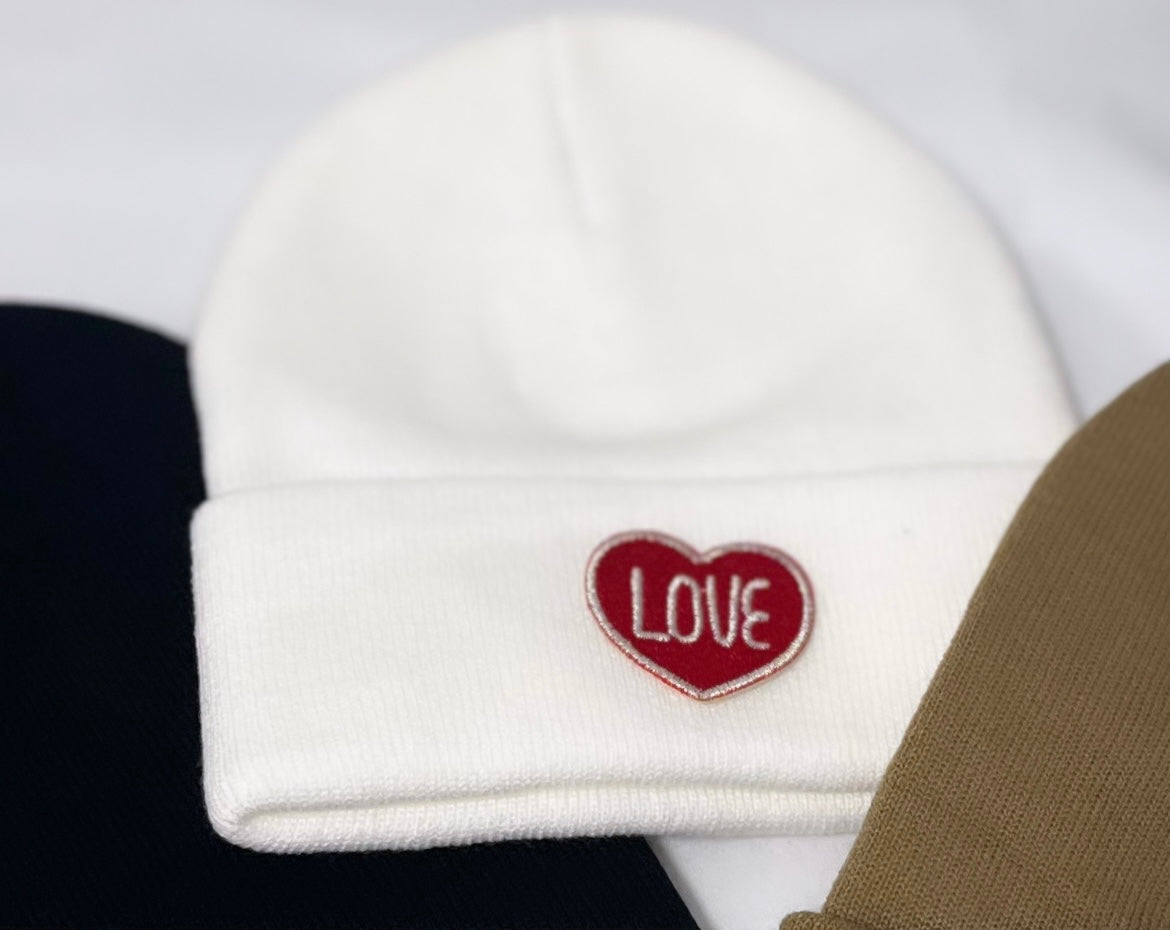 Heart Embroidered Patch Beanie