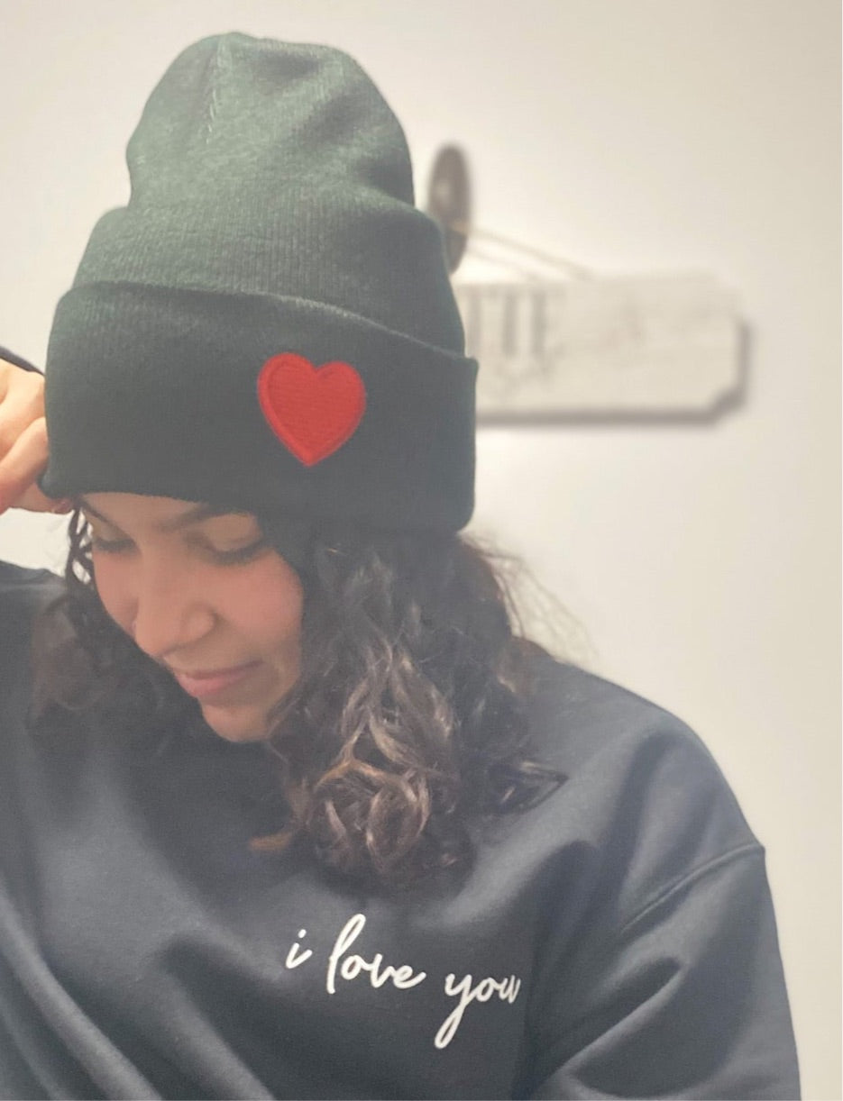 Heart Embroidered Patch Beanie